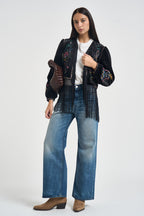 Giacca donna in velluto con frange nera 40293 VARIANTE UNICA SUSY MIX 