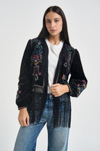 Giacca donna in velluto con frange nera 40293 VARIANTE UNICA SUSY MIX 