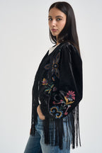 Giacca donna in velluto con frange nera 40293 VARIANTE UNICA SUSY MIX 