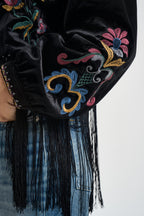 Giacca donna in velluto con frange nera 40293 VARIANTE UNICA SUSY MIX 
