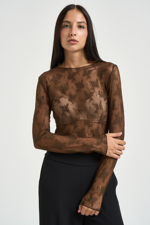 Maglia donna in tulle marrone - 1
