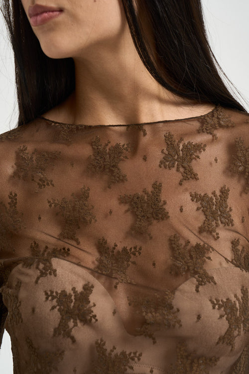 Maglia donna in tulle marrone - 2