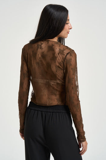 Maglia donna in tulle marrone - 3