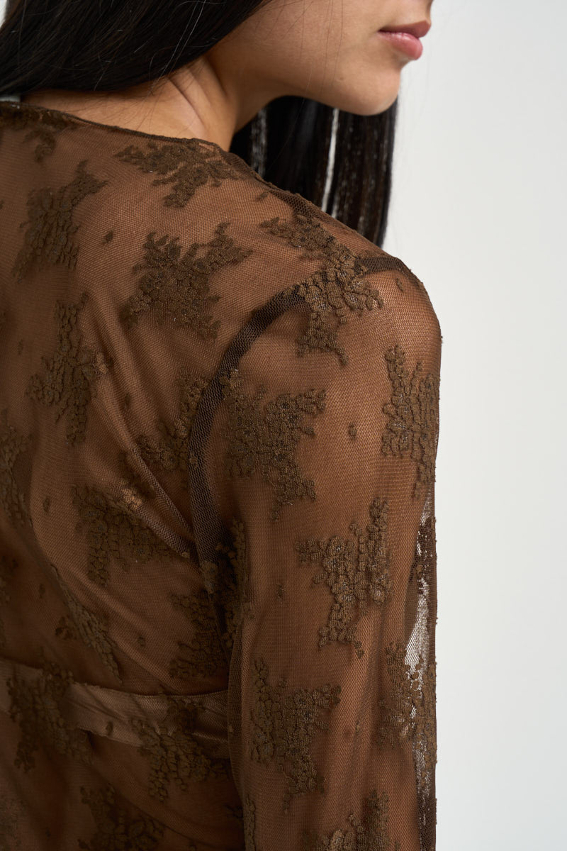 Maglia donna in tulle marrone 610997 MORO SUSY MIX 