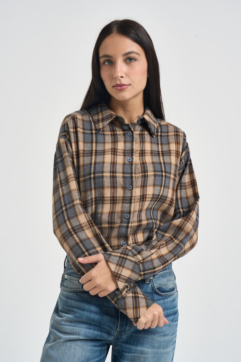 Camicia donna a quadri beige 7077131 COGNAC SUSY MIX 