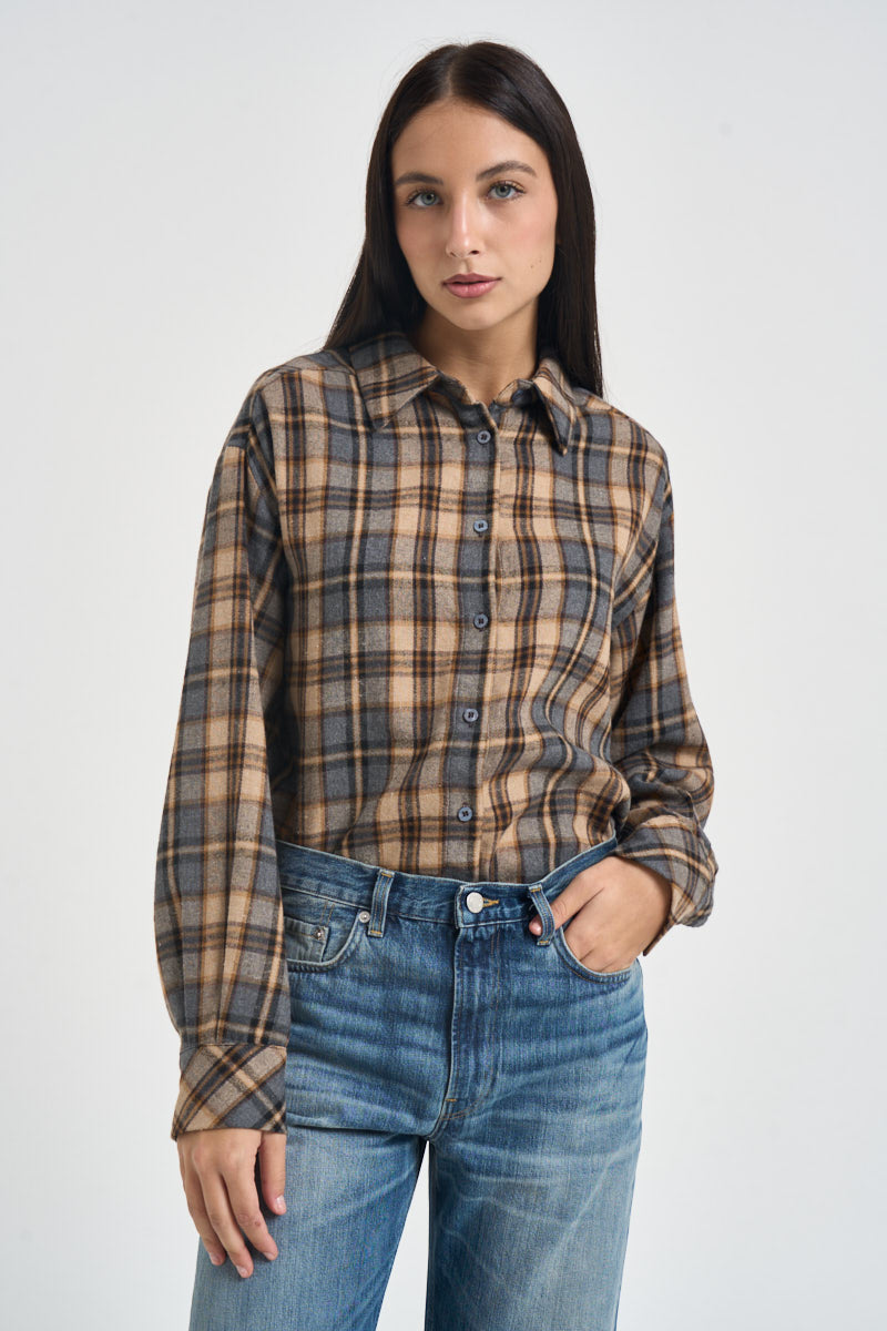 Camicia donna a quadri beige 7077131 COGNAC SUSY MIX 
