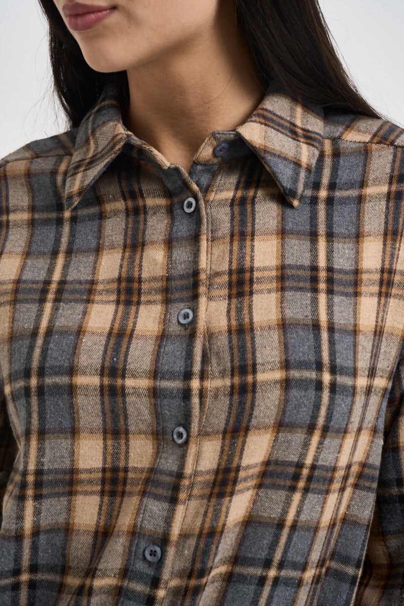 Camicia donna a quadri beige 7077131 COGNAC SUSY MIX 