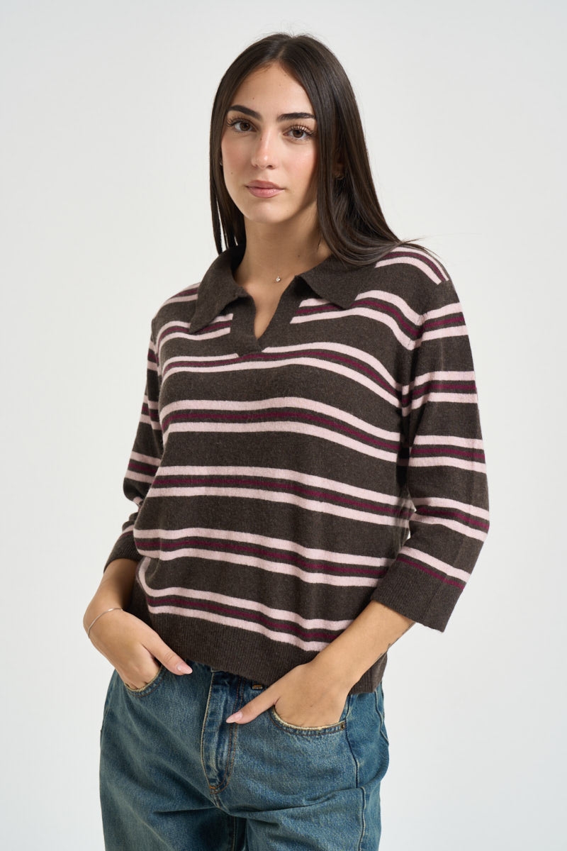Maglia donna a righe marrone 8541 GRIGIO SUSY MIX 