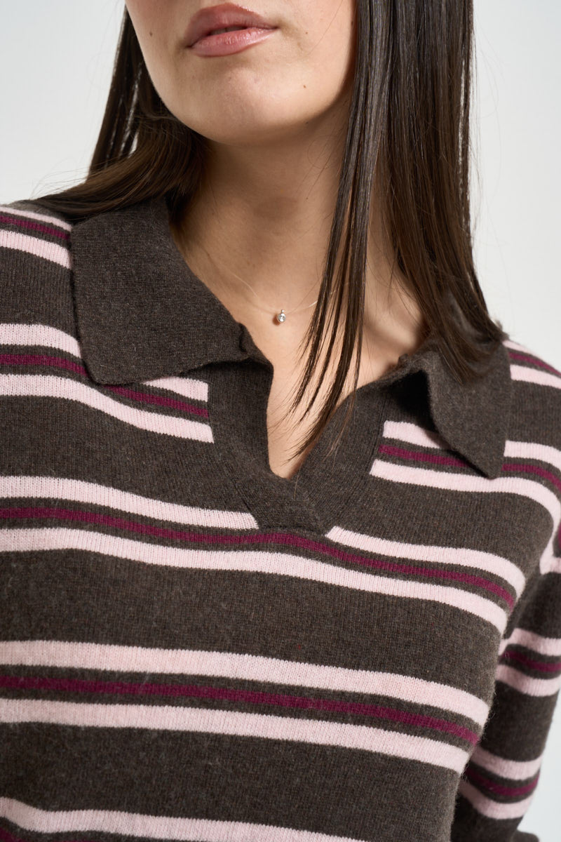 Maglia donna a righe marrone 8541 GRIGIO SUSY MIX 