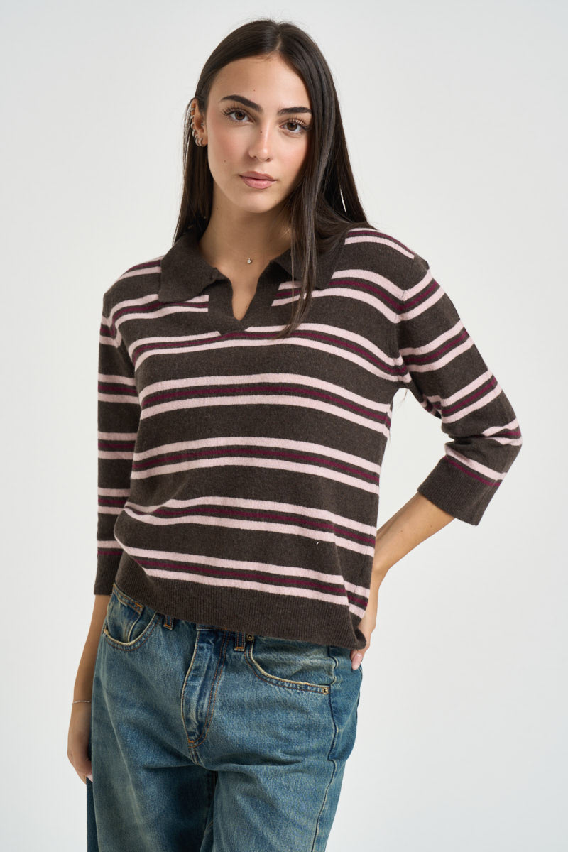 Maglia donna a righe marrone 8541 GRIGIO SUSY MIX 