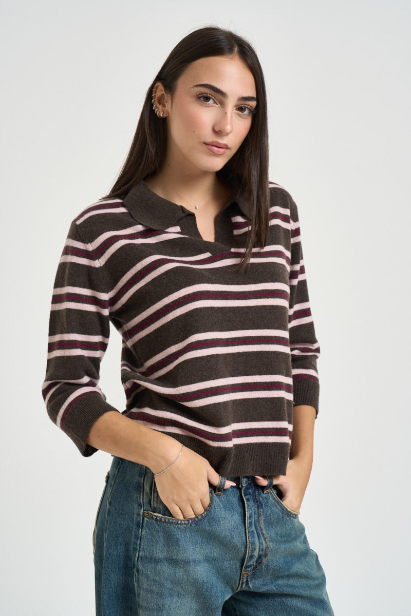 Maglia donna a righe marrone 8541 GRIGIO SUSY MIX 