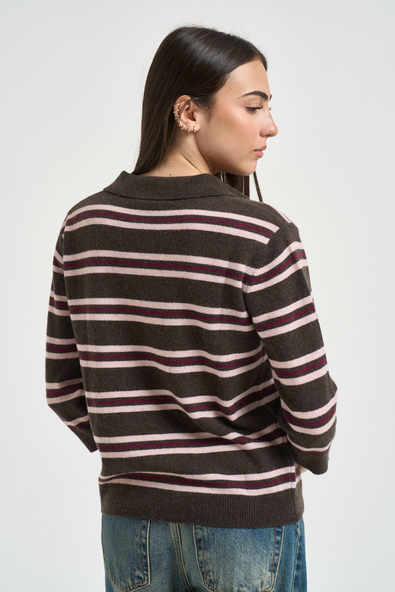 Maglia donna a righe marrone 8541 GRIGIO SUSY MIX 