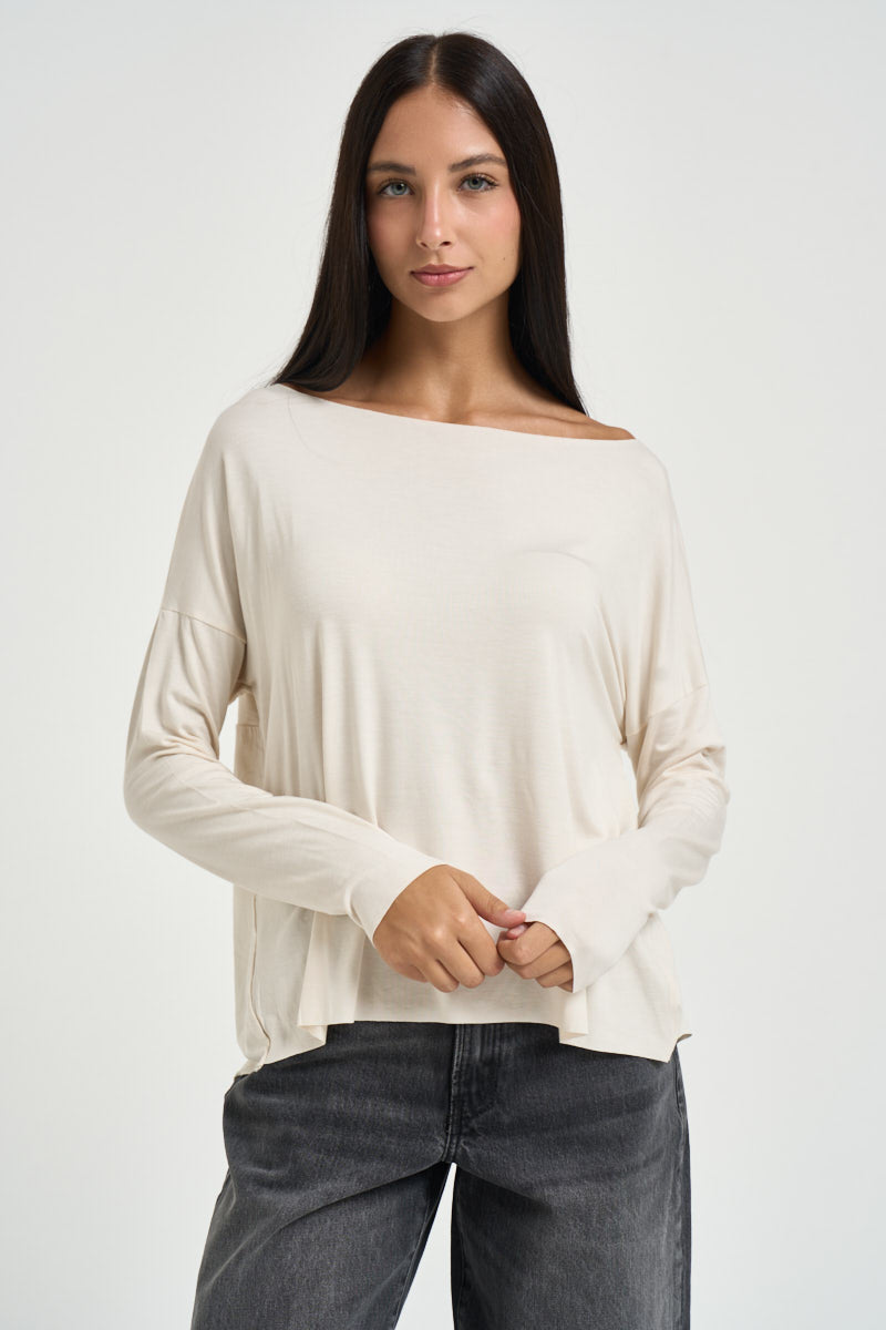 Maglia donna scollo a barca panna B05250 CREMA SUSY MIX 