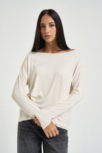 Maglia donna scollo a barca panna B05250 CREMA SUSY MIX 