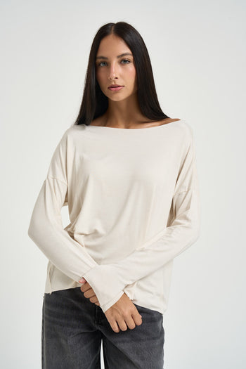 Maglia donna scollo a barca panna - 3
