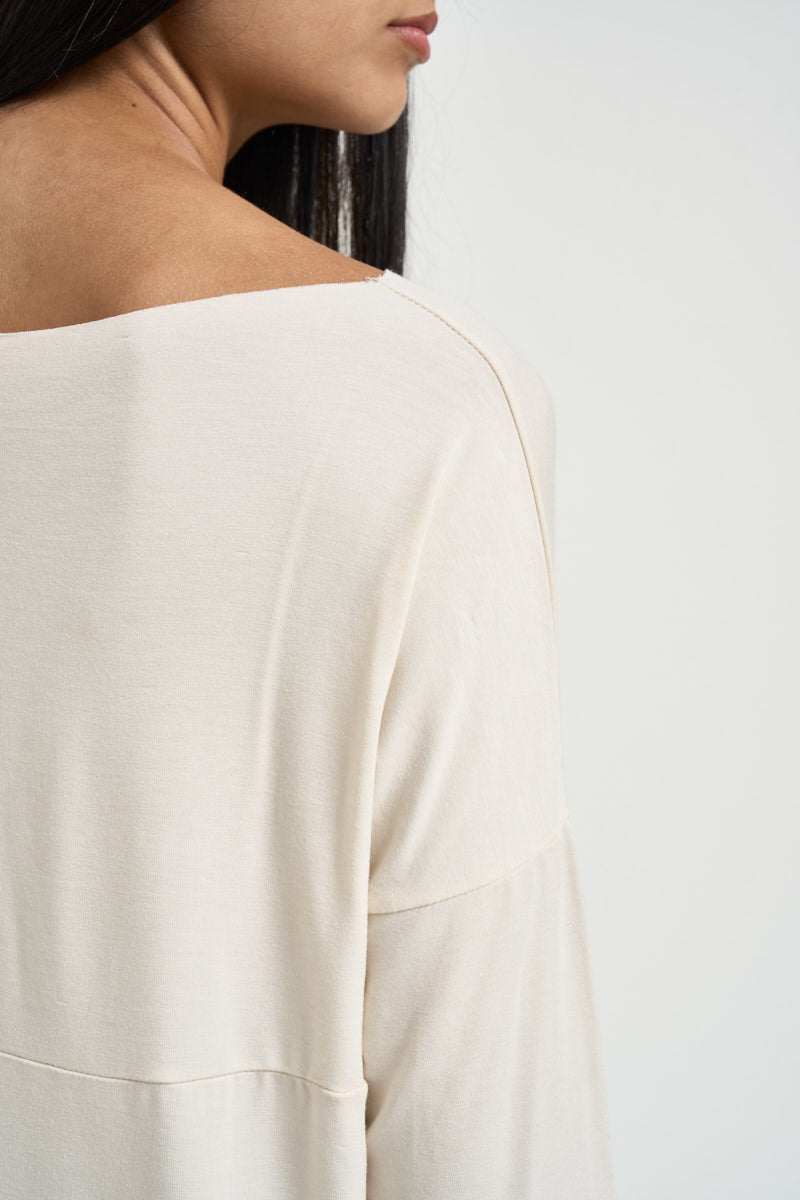 Maglia donna scollo a barca panna B05250 CREMA SUSY MIX 
