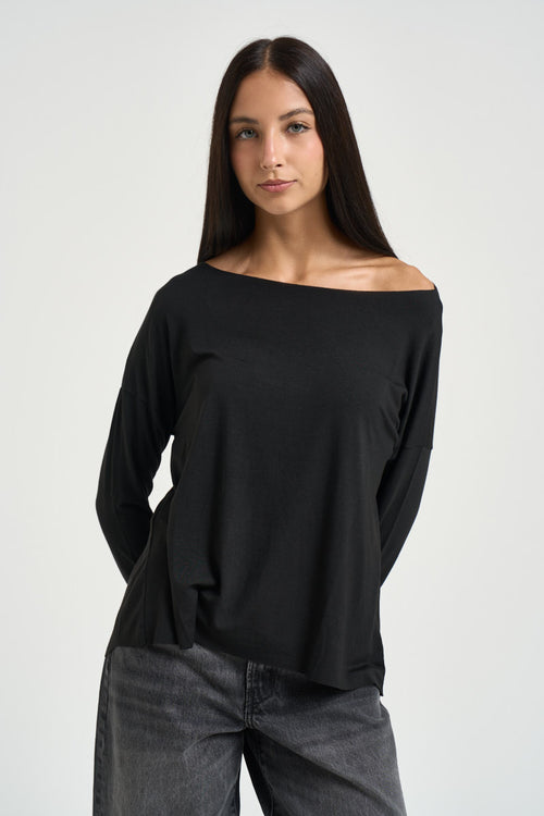 Maglia donna scollo a barca nera - 1