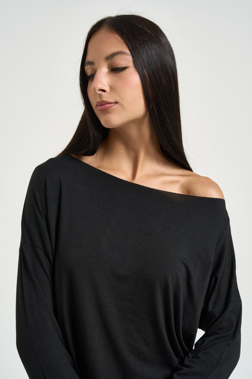 Maglia donna scollo a barca nera - 2