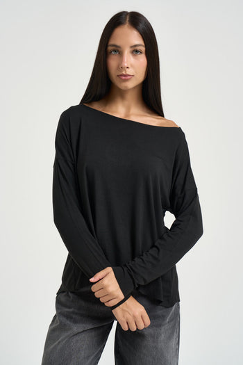 Maglia donna scollo a barca nera - 3