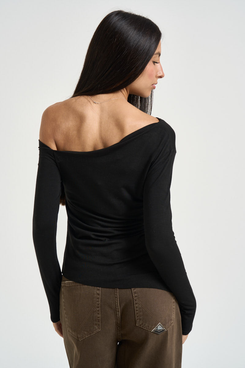 Maglia donna asimmetrica nera B05264 NERO SUSY MIX 