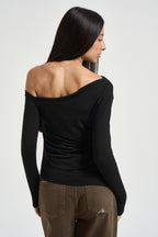 Maglia donna asimmetrica nera B05264 NERO SUSY MIX 