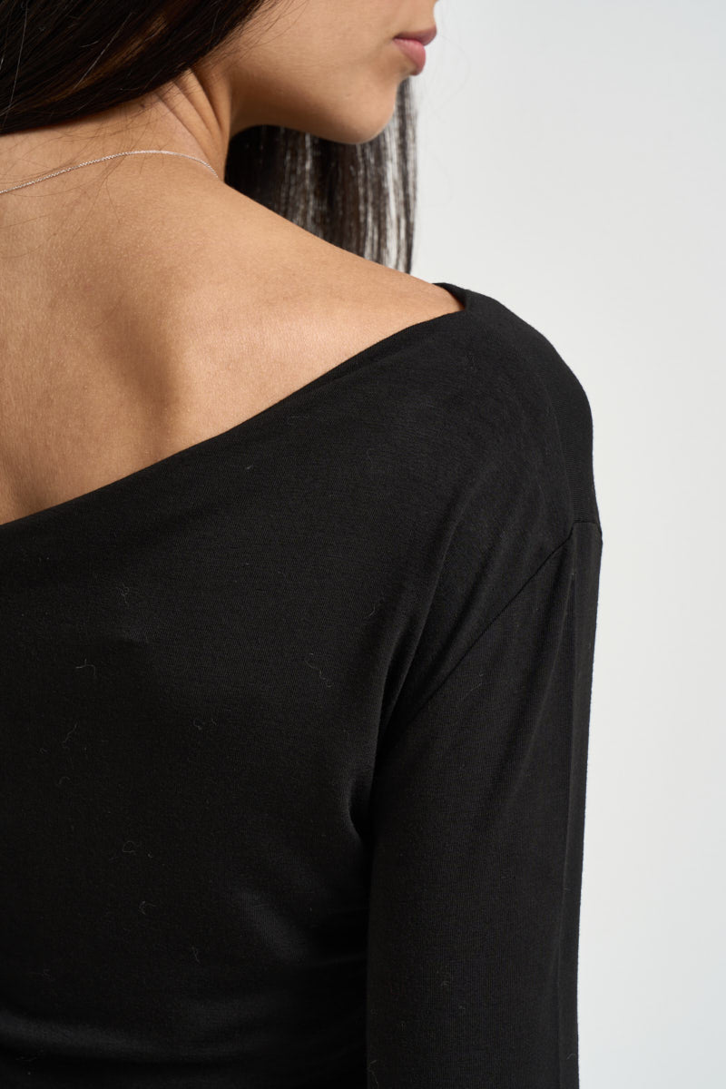 Maglia donna asimmetrica nera B05264 NERO SUSY MIX 