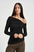 Maglia donna asimmetrica nera B05264 NERO SUSY MIX 