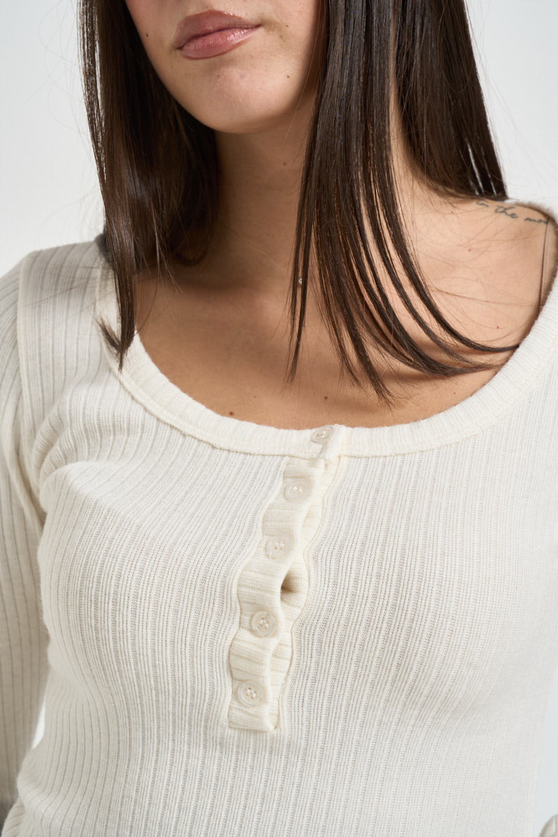 Maglia donna a costine panna B05289 LATTE SUSY MIX 