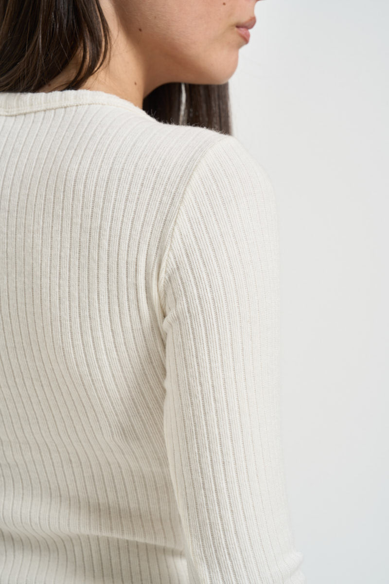 Maglia donna a costine panna B05289 LATTE SUSY MIX 