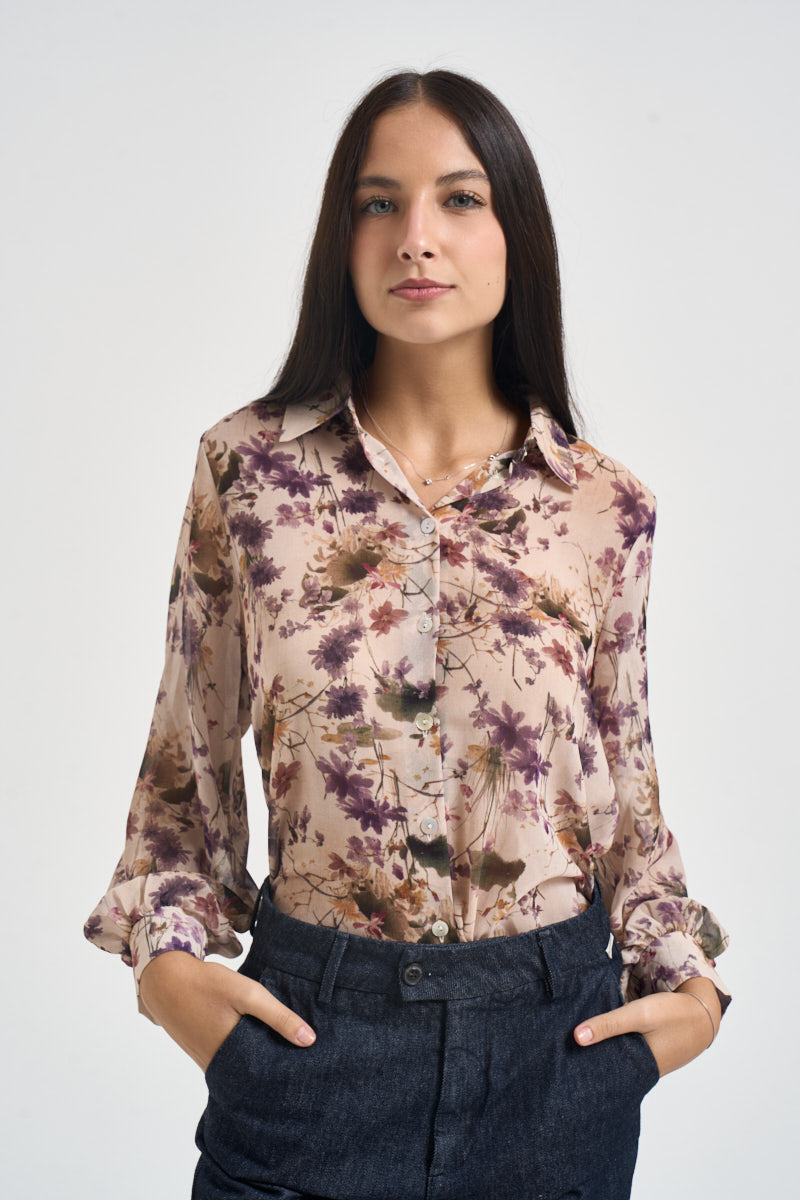 Camicia donna con fantasia floreale viola C4507F851 VIOLA SUSY MIX 