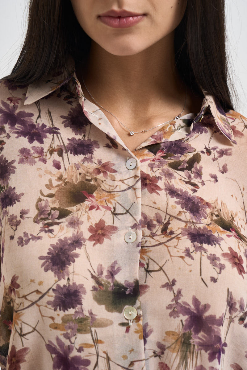 Camicia donna con fantasia floreale viola C4507F851 VIOLA SUSY MIX 