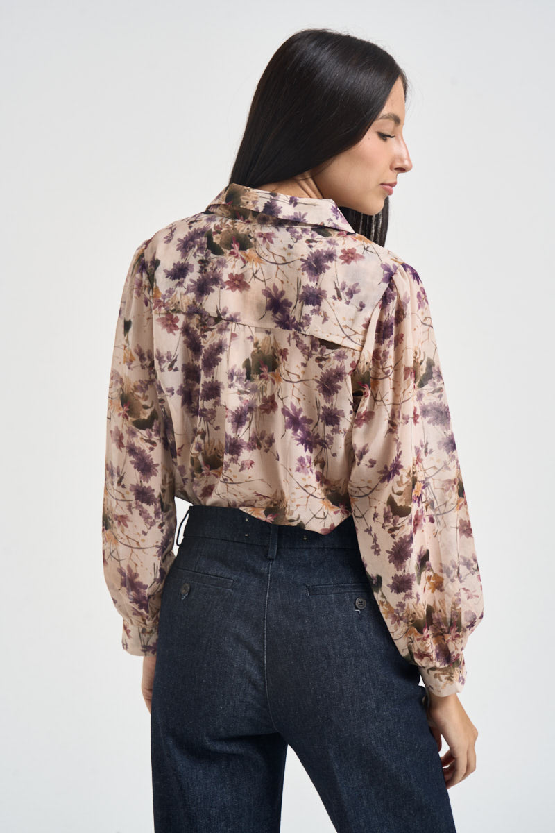 Camicia donna con fantasia floreale viola C4507F851 VIOLA SUSY MIX 