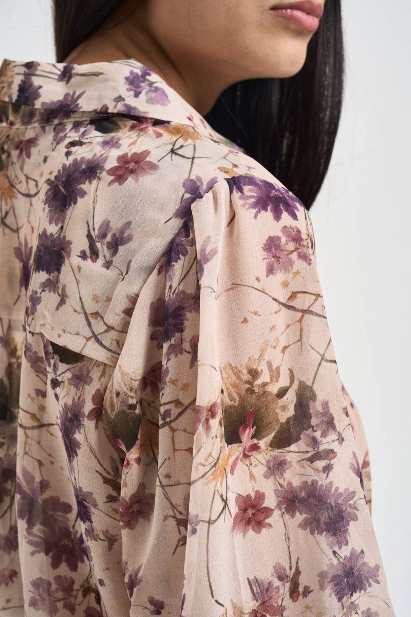 Camicia donna con fantasia floreale viola C4507F851 VIOLA SUSY MIX 