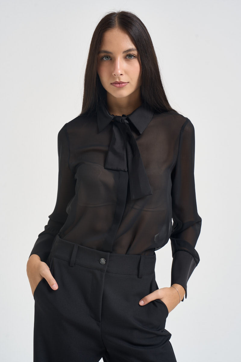 Camicia donna in chiffon con cravatta nera CA1181SM NERO SUSY MIX 
