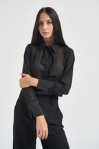 Camicia donna in chiffon con cravatta nera CA1181SM NERO SUSY MIX 