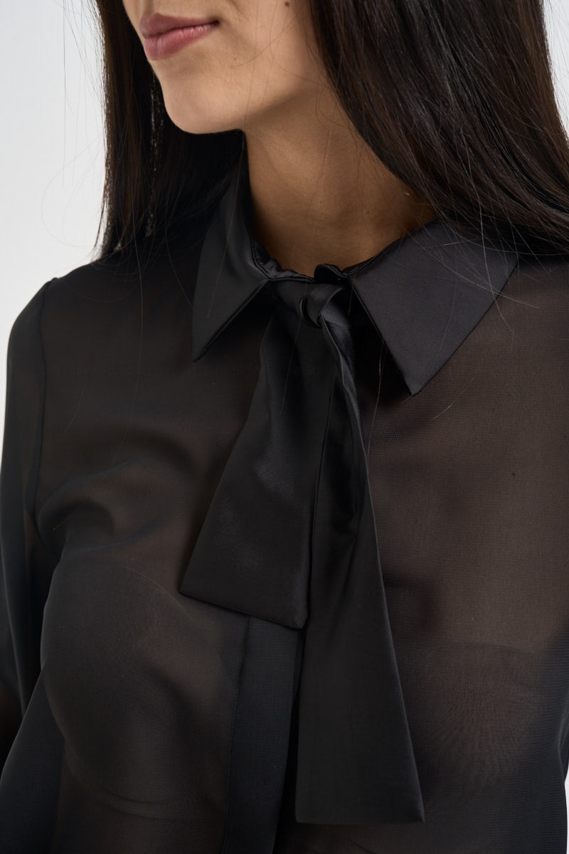 Camicia donna in chiffon con cravatta nera CA1181SM NERO SUSY MIX 