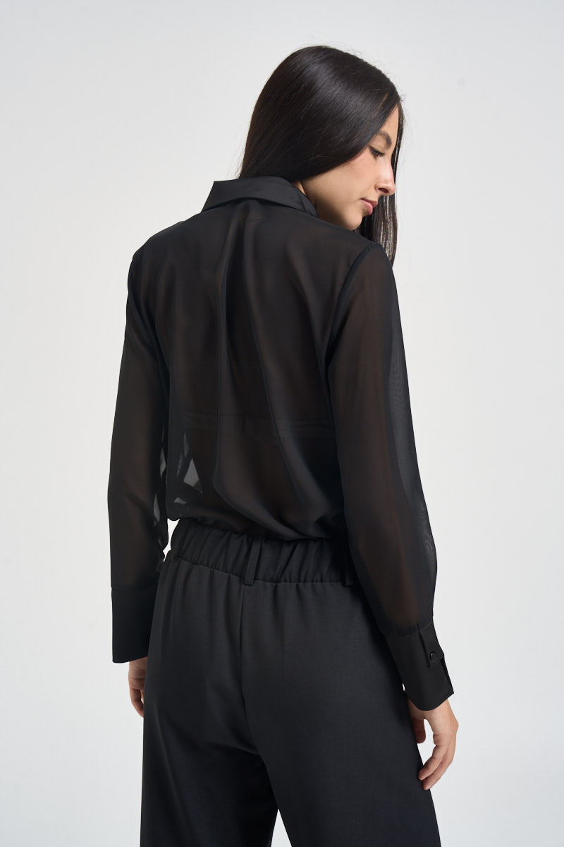Camicia donna in chiffon con cravatta nera CA1181SM NERO SUSY MIX 