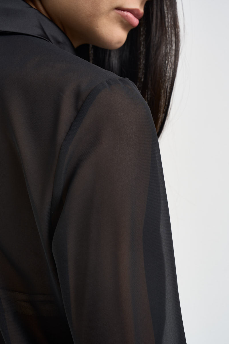 Camicia donna in chiffon con cravatta nera CA1181SM NERO SUSY MIX 
