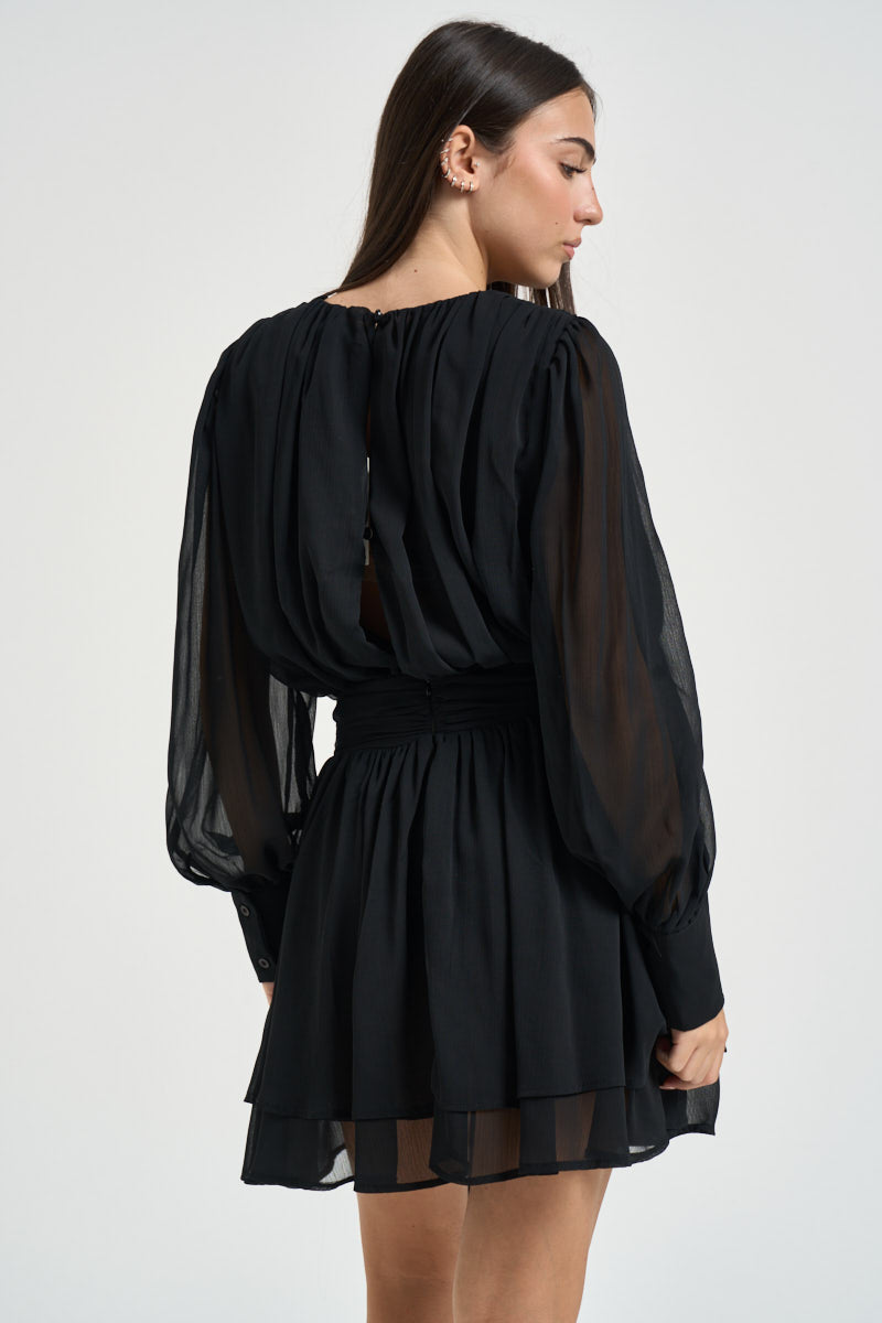 Mini abito donna in georgette nero D2560N44 NERO SUSY MIX 