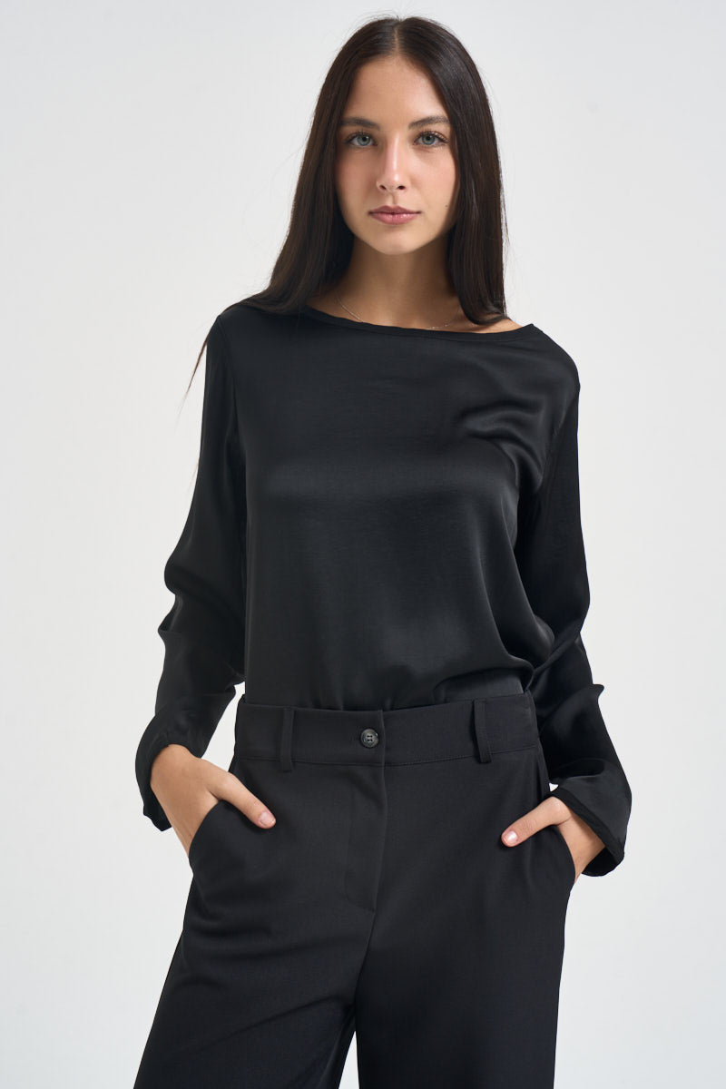 Blusa donna satinata manica lunga nera E651BU NERO SUSY MIX 