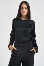 Blusa donna satinata manica lunga nera E651BU NERO SUSY MIX 