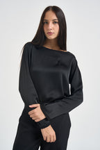 Blusa donna satinata manica lunga nera E651BU NERO SUSY MIX 