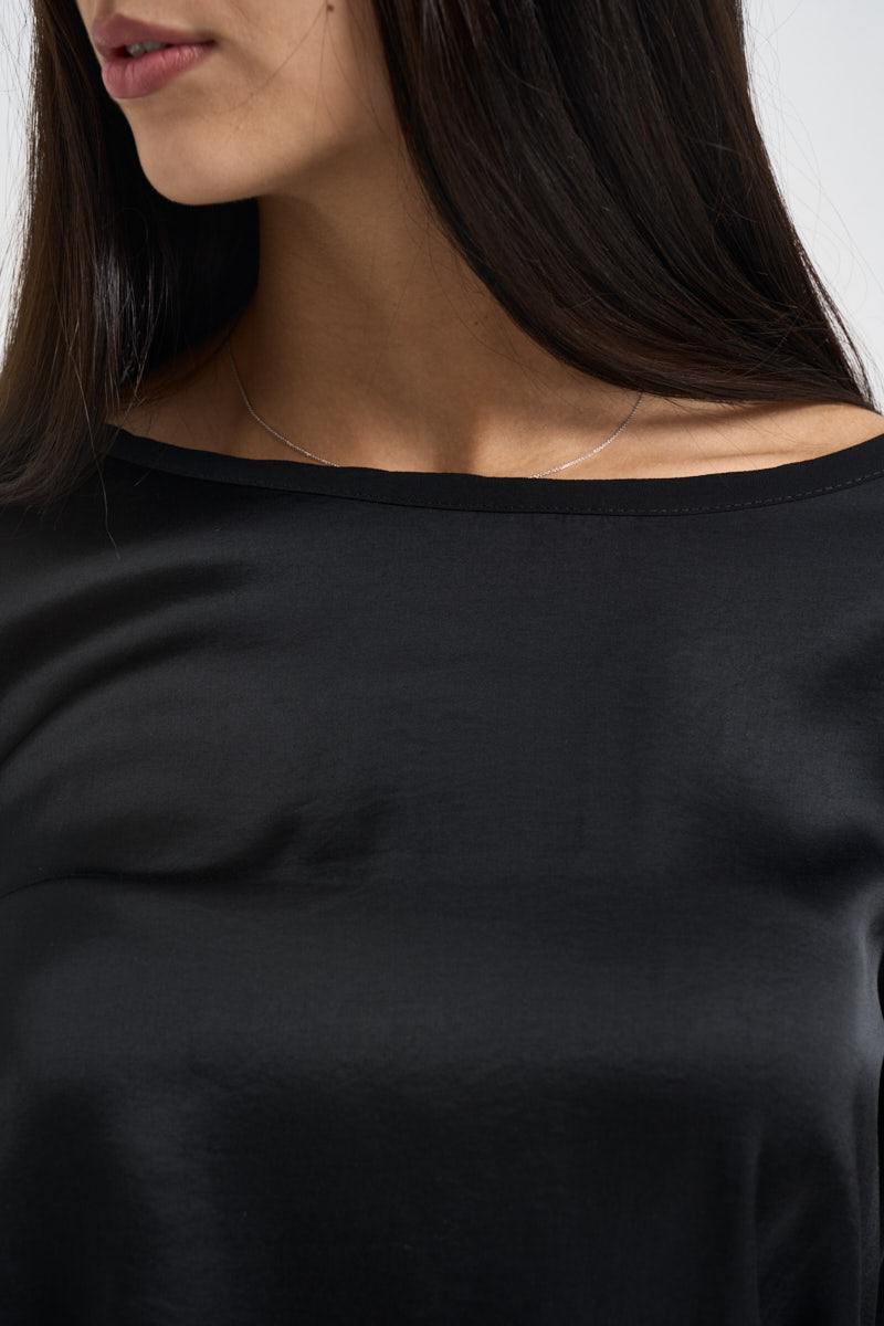 Blusa donna satinata manica lunga nera E651BU NERO SUSY MIX 
