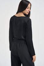 Blusa donna satinata manica lunga nera E651BU NERO SUSY MIX 