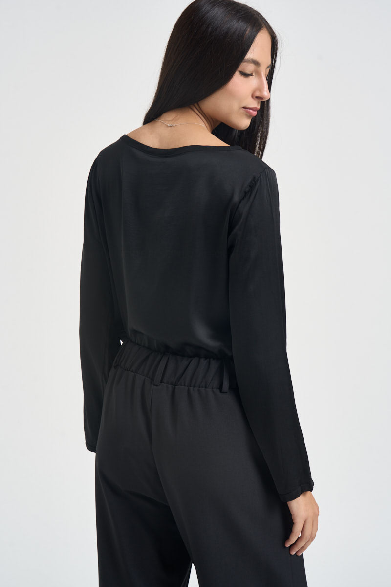 Blusa donna satinata manica lunga nera E651BU NERO SUSY MIX 