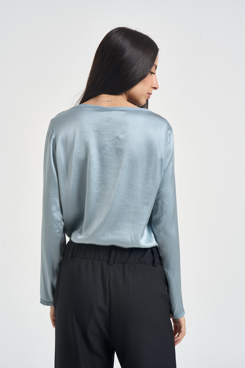 Blusa donna satinata manica lunga celeste E651BU WINTER SUSY MIX 