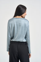 Blusa donna satinata manica lunga celeste E651BU WINTER SUSY MIX 