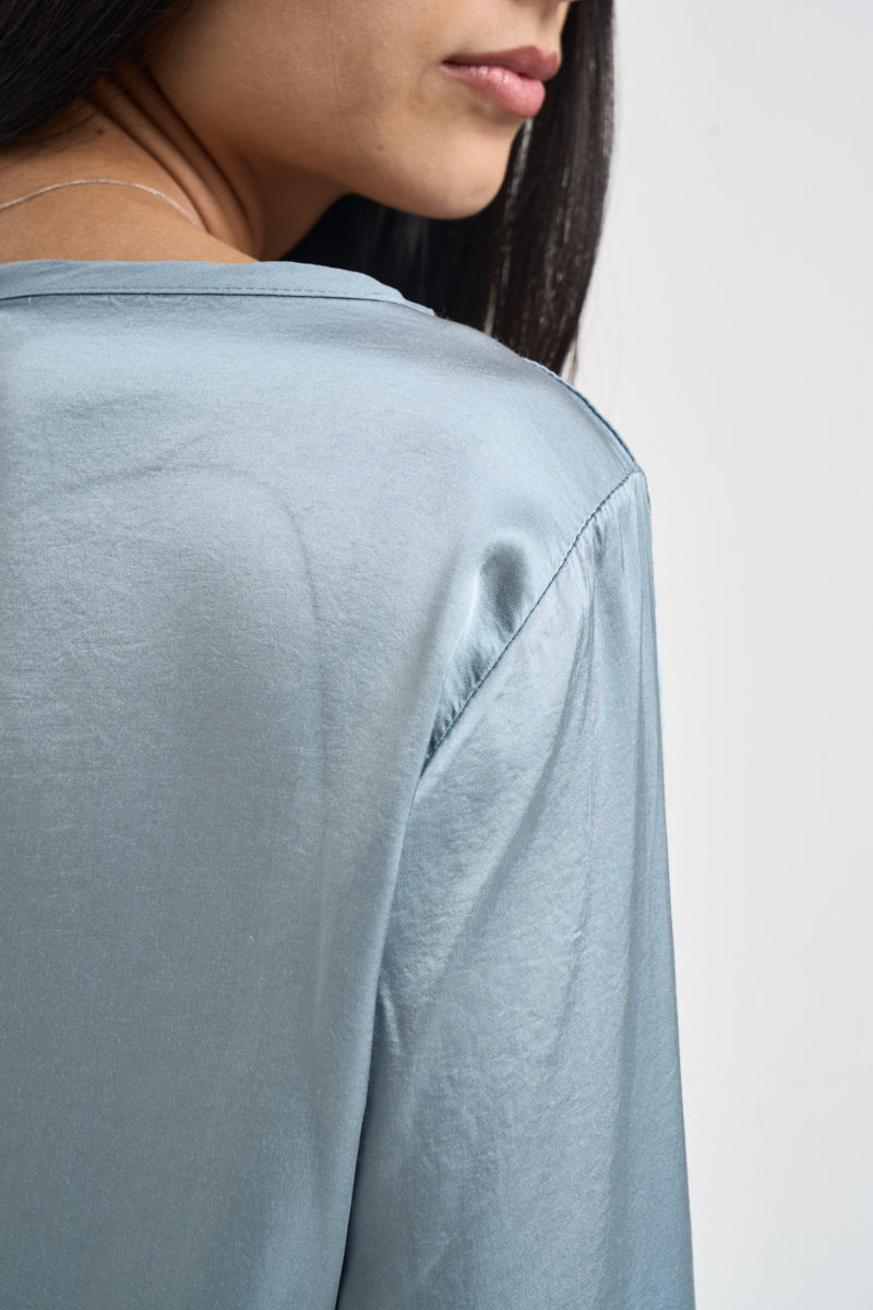 Blusa donna satinata manica lunga celeste E651BU WINTER SUSY MIX 