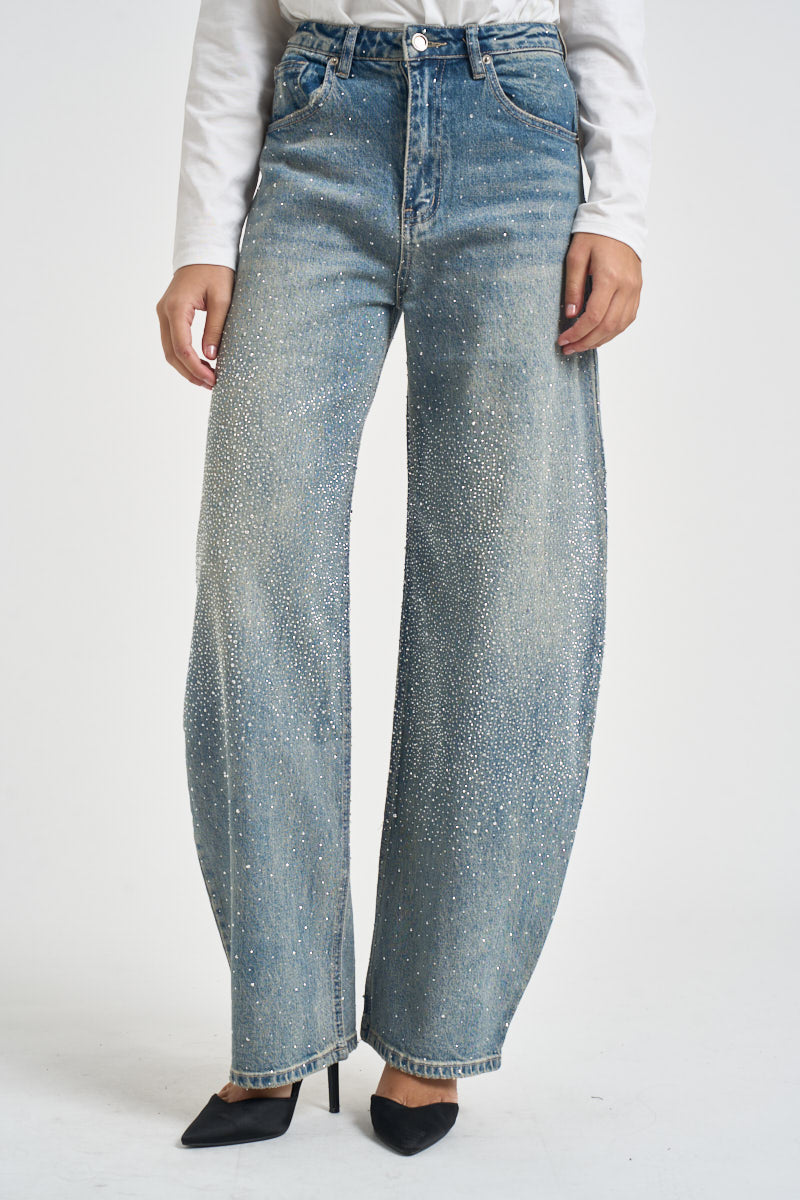 Jeans donna con strass lavaggio chiaro denim F177 JEANS SUSY MIX 