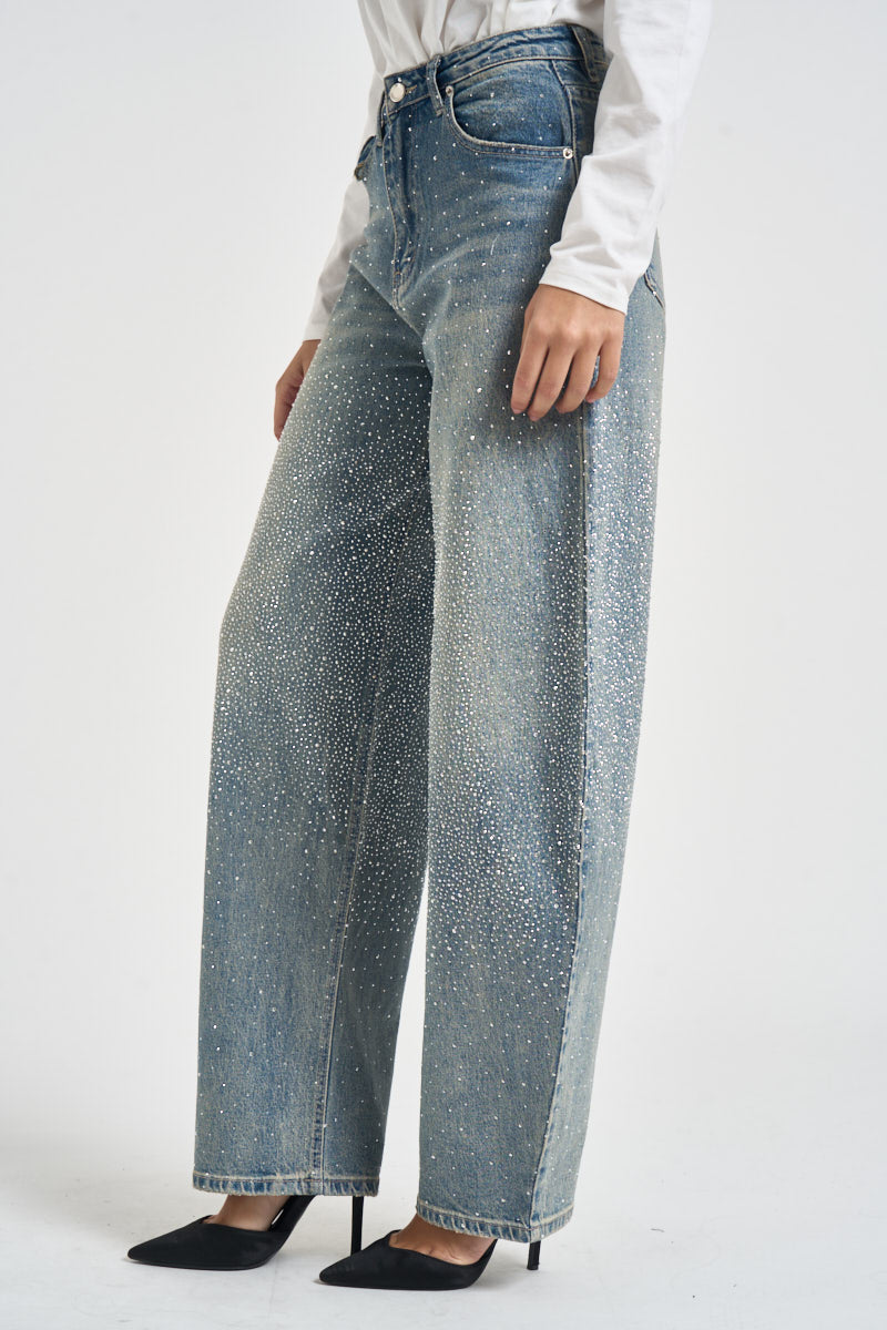 Jeans donna con strass lavaggio chiaro denim F177 JEANS SUSY MIX 